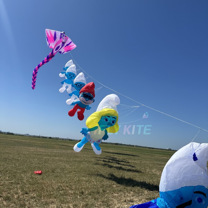 A set of six smurfs kites pendant 40d ripstop nylon 