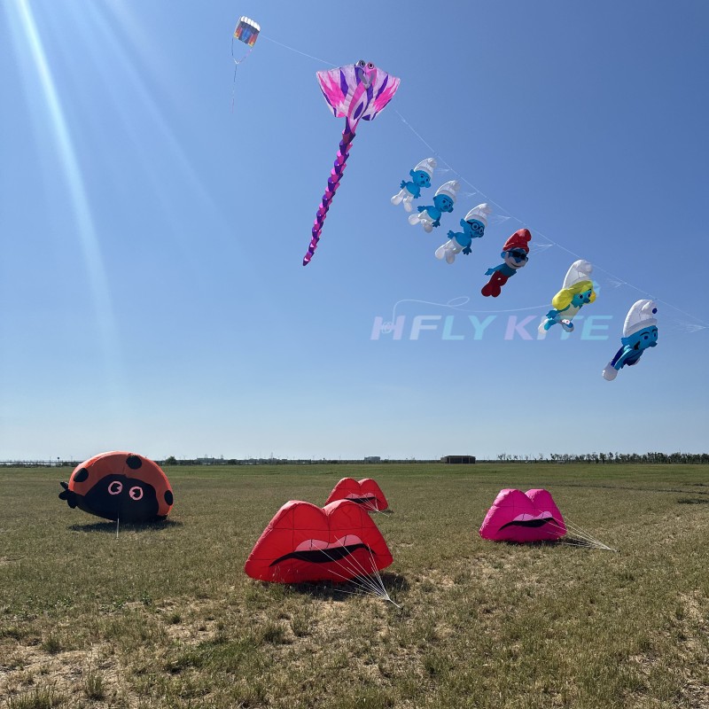 A set of six smurfs kites pendant 40d ripstop nylon 