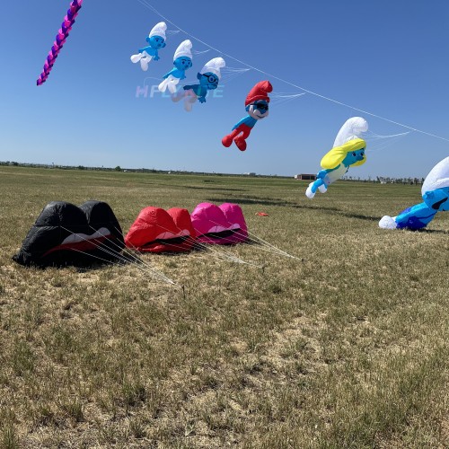 A set of six smurfs kites pendant 40d ripstop nylon