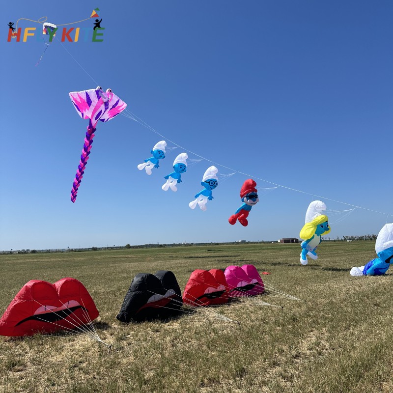 A set of six smurfs kites pendant 40d ripstop nylon 