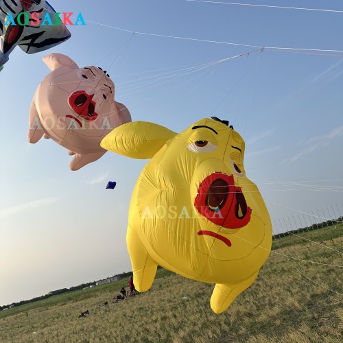 New Arrival Soft Inflatable 3M Flying Pig Kite Pendant 40d Ripstop Nylon For Adults High Quality Colorful Animal Show Kites