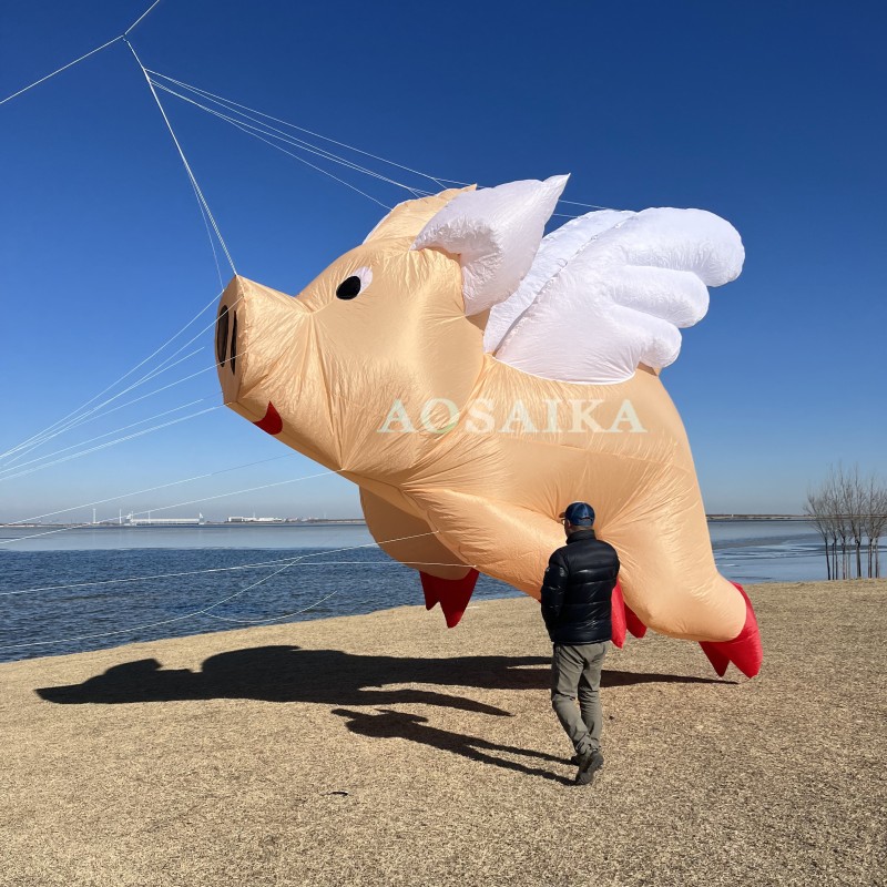 New Arrival Soft Inflatable 6M Flying pig Kite Pendant 40d Ripstop Nylon For Adults High Quality Colorful Animal Show Kites 