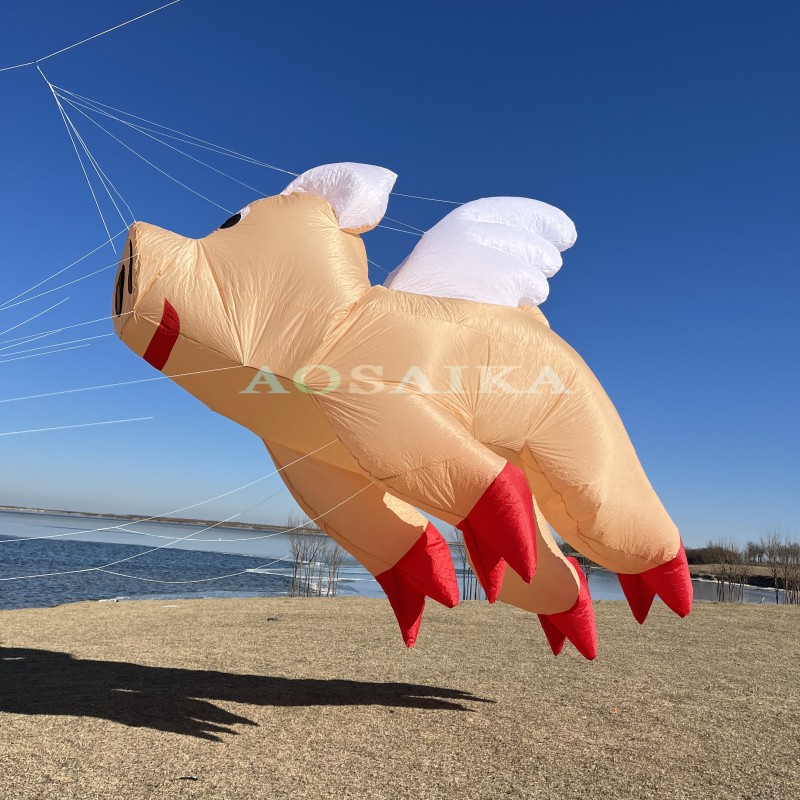 New Arrival Soft Inflatable 6M Flying pig Kite Pendant 40d Ripstop Nylon For Adults High Quality Colorful Animal Show Kites 