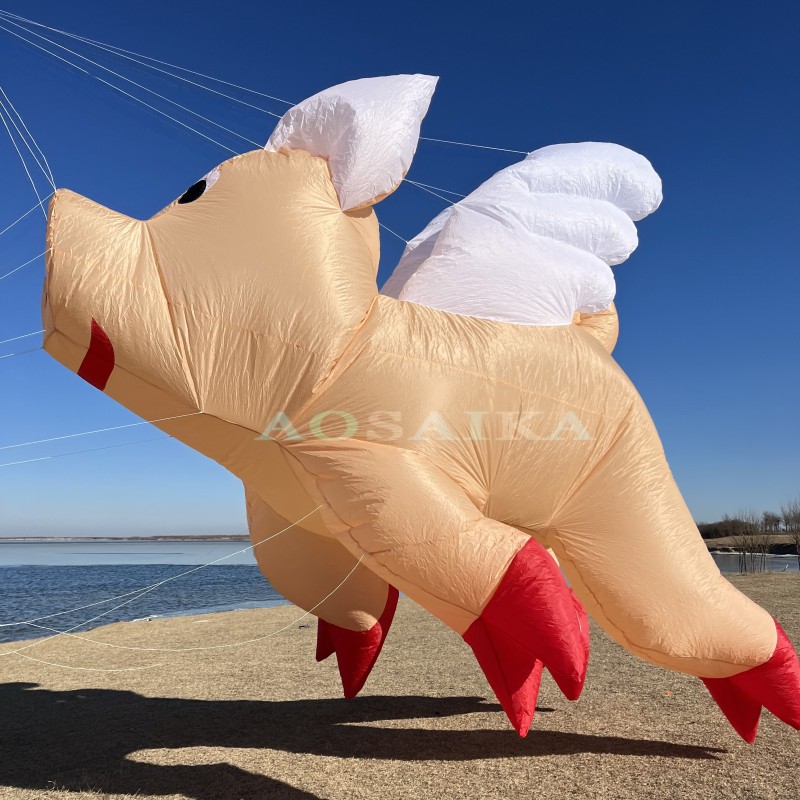 New Arrival Soft Inflatable 6M Flying pig Kite Pendant 40d Ripstop Nylon For Adults High Quality Colorful Animal Show Kites 