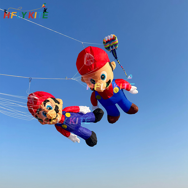New Arrival Soft Inflatable 1m/2m Mario Kite Pendant 40d Ripstop Nylon For Adults High Quality Show Kites