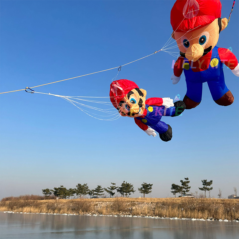 New Arrival Soft Inflatable 1m/2m Mario Kite Pendant 40d Ripstop Nylon For Adults High Quality Show Kites 