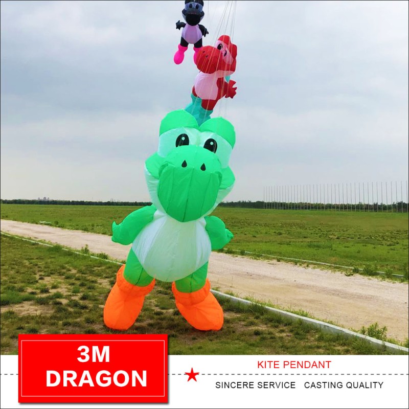 New Arrival Soft Inflatable 3m Dragon Kite Pentant 40d nylon High Quality Ripstop Nylon Animal Show Kites Line Laundry 